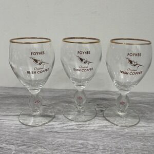 Foynes Original Irish coffee Gold Rim 8 Oz glasses Set Of 3 Powers Irish Whiskey